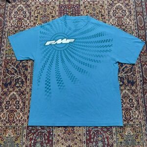 VTG 00s FMF Racing Blue Graphic T Shirt Men XL sunburst checker pattern logo y2k